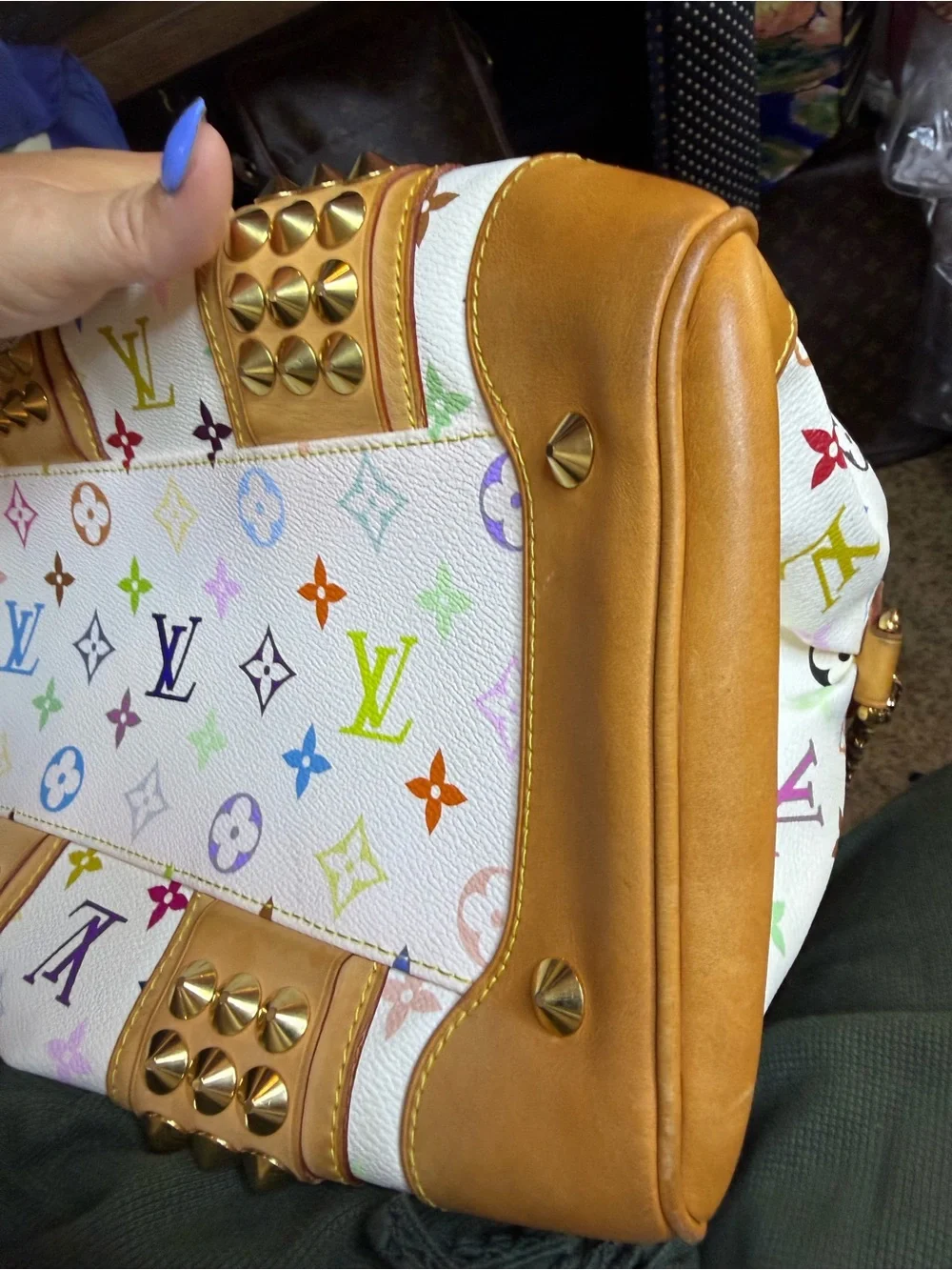 White Multicolor Murakami Studded Satchel Bag Courtney MM